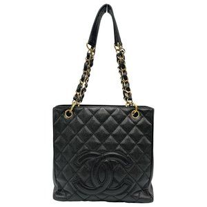 CHANEL Handbag Chain Tote Bag Coco Mark Matte Caviar Leather Black Women's